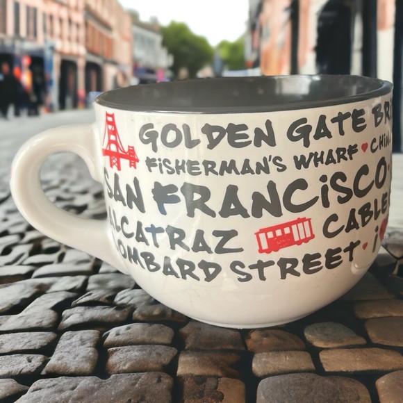 San Francisco Oversized Coffee Or Soup Mug Alcatraz Chinatown Lombard Street Etc - Picture 3 of 7